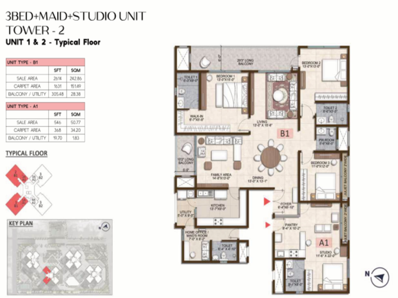 Prestige Pine Forest 3 BHK Floor Plan