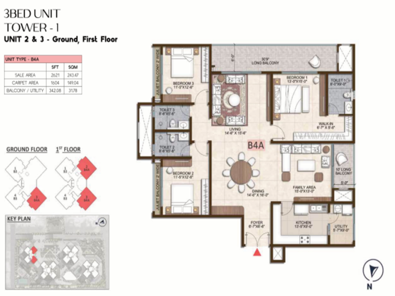 Prestige Pine Forest 3 BHK Floor Plan