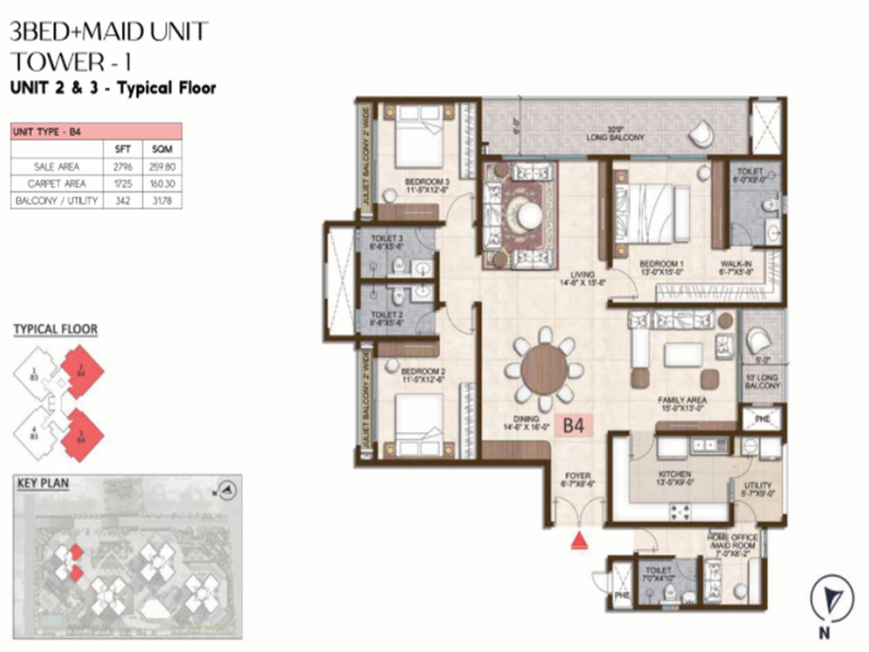 Prestige Pine Forest 3 BHK Floor Plan