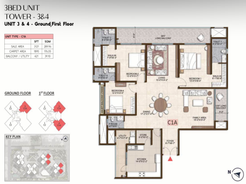 Prestige Pine Forest 3 BHK Floor Plan