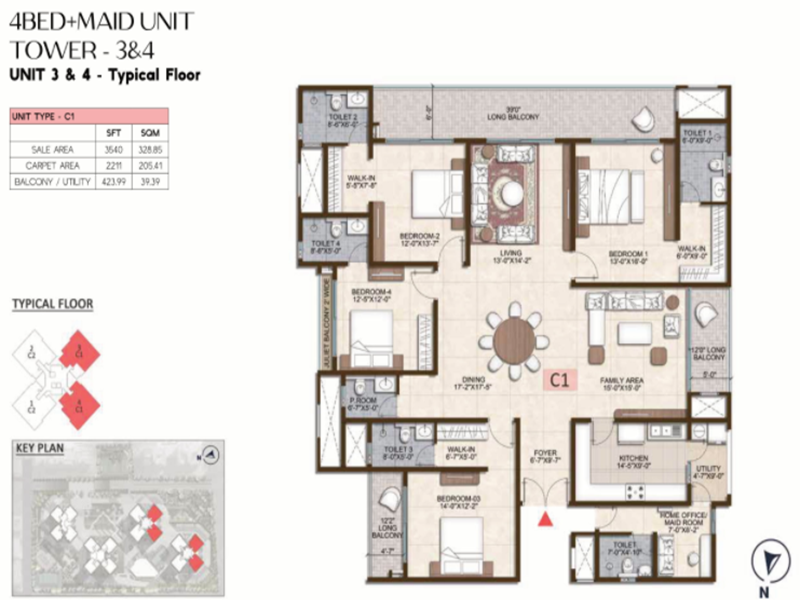 Prestige Pine Forest 4 BHK Floor Plan